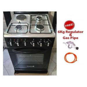 VOLSMART 60x60 Free Standing Gas Cooker ,3 Gas Jet Burners + 1 Rapid Electric Plate, Electric Oven, Multi-Function Cooking+GIFTS