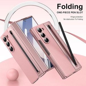 Samsung Galaxy Fold 5 Case, Luxury Folding Leather Phone Cover with S Pen Slot Hinge Camera and Front  Protection in Pink