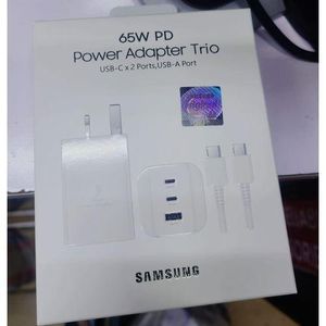 Samsung Original 65W Trio Power Adapter – Super Fast PD Charger, 3-Port (2×USB-C, 1×USB-A), Compact Wall Charger for Phones, Tablets & Laptops