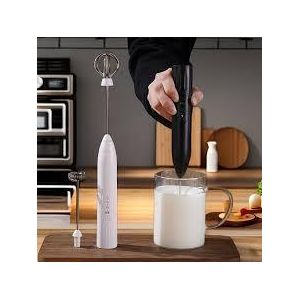 Rechargeable Electric Whisk & Milk Frother - High-Speed Handheld Egg Beater & Coffee Mixer with Double Whisk Heads - Ideal for Cream, Matcha & Lattes - Black/White