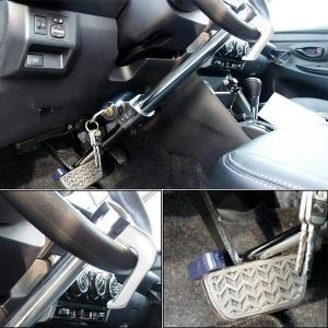 UNIVERSAL & ADJUSTABLE steering wheel and pedal security lock for all cars Heavy Duty Universal Anti-Theft Security Car Steering Wheel Lock Brake Clutch Lock Retractable Locking Hook Device with 3 Keys