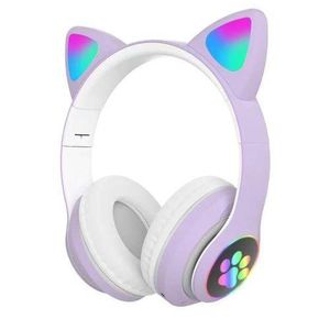 Flash Light Cute Cat Ears Bluetooth Wireless Headphone with Mic Earphones