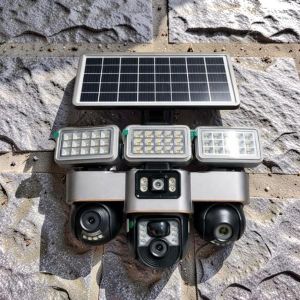 Two-Way Audio Motion Detection Support 12MP 4G PTZ Multiple Lens screens Solar Camera with Solar Flood Light