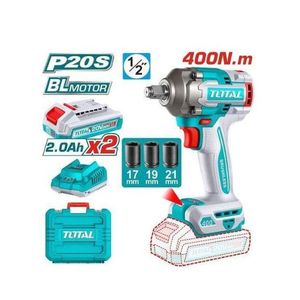 TOTAL Square Drive Cordless Impact Wrench with 2.0Ah Battery Pack & 20V Charger