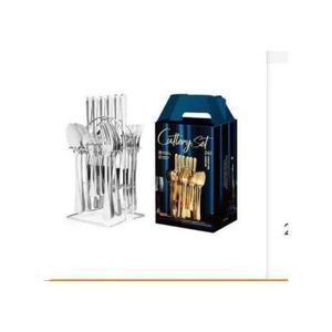24 pieces Stainless Steel heavy material silver Cutlery Set comes with free cutlery stand