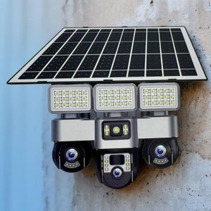 PIR Human Detection AI Motion Alerts Two In One 12MP V380 Pro 4G Sim card PTZ Rotating Multiple Lens screens Solar Camera with High Brightness Outdoor Security Solar Flood Light