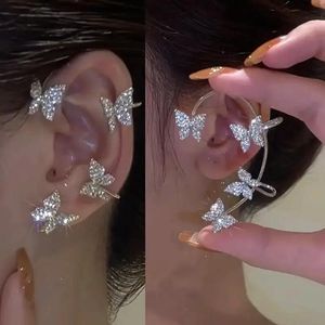2PCS/Set Butterfly Earrings Ear Climber Wrap Around Earrings For Women Fairy Right Left Ear Clip Silvery Ear