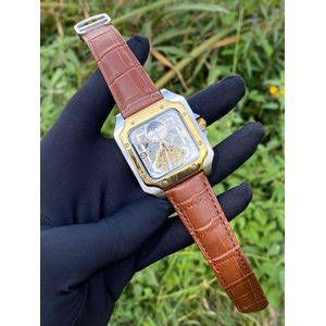 Cartier Luxury Automatic Tourbillon Watch – Leather Strap, Moonphase & Deployant Clasp