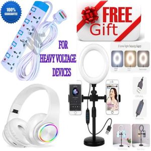 Power King Iron Box And Electric Kettle Support 5 Way Power Extension-White// + ringlight tripod stand and b39 headphones