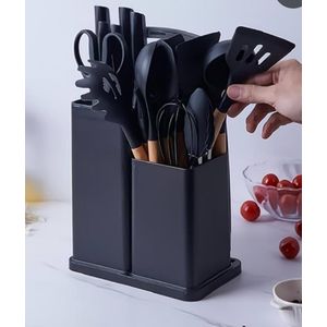 Hot sale Silicon 19PCs Set Of & Wood Spoon And Knife Set - Includes Chopping Board