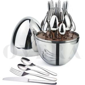 36-piece Executive Egg-shaped Cutlery Set Made of Silver-colored