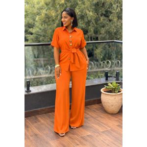 Ladies Bold Two Pieces Orange Trouser And Top Set