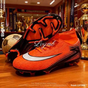 LVYMB Men's Professional Football Boots - High-Top Soccer Cleats - Lightweight Anti-Slip Training Shoes - Neon Orange