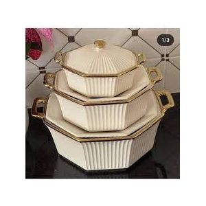 Premium Ridged Serveware Set 3pcs – Heat-Retaining Multi-Capacity Food Serving Dishes