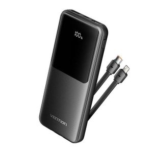 Vention 10000mAh Power Bank with Integrated USB-C and Lightning Cables 22.5W Black LED Display (FHOB0)