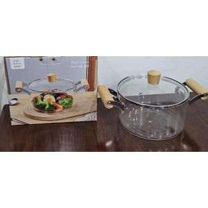 Wooden handle High Boron Heavy  borosilicate Glass cookware,2.5L High Borosilicate Glass Simmer Pot with Wooden Handles & Lid, Transparent Cooking Pot for Stovetop, Soup, Stew.