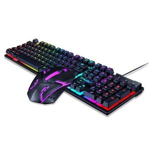 T-WOLF TF200 wired gaming keyboard and mouse with LED lights mechanical feel backlit PC gaming keyboard compo