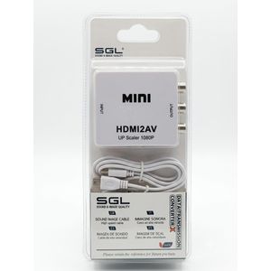 SGL Mini HDMI to AV Converter (HDMI2AV 1080P) – High Speed HDMI Input to 3RCA Video Audio Composite Adapter Scaler for TV, VHS VCR, DVD Recorders & Older Displays