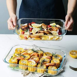 2 pcs Baking Dish Heat-Resistant Glass Baking Dish Rectangular Baking Pan Household Microwave Oven Baking Salad Fruit Plate Multipurpose Plate Bakeware 