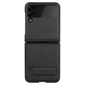 Samsung Galaxy Z Flip 3 Nillkin Qin Plain Leather Flip Folio, Kickstand 360 Protect Elastic Band Folding Black Color Protective Phone Case