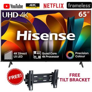 Hisense 65" Inch,UHD 4K,SMART TV,BLUETOOTH/FRAMELESS,VIDAA OS-2024 MODEL+TILT BRACKET