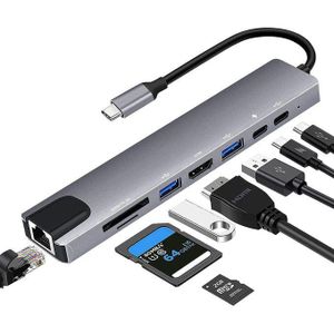 USB C Hub with Ethernet Adapter, 8 in 1 USB C Multiport Splitter with 100W PD, 4K HDMI, USB 3.0, Type C Port, SD/TF Card Reader for iPhone 15, MacBook, iPad, Samsung, Surface