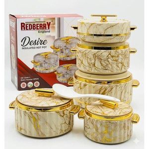 Desire 4pcs Insulated Hotpots Serving Dish Casserole Set Hot Pot Serveware Set Serve or Keep Food Hot or Cold Size 1000, 1500, 2500 and 3500ml  Brown