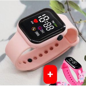 2 in 1 Birthday Gift For Child Boy / Girl Smart LED Digital Cartoon Kids Watch, Waterproof Bracelet Wristwatch Made Of Silicon Material