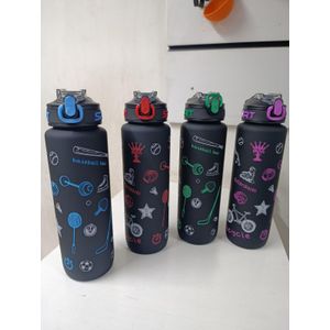 1000Ml Black Leakproof BPA Free sports Drinking Water Bottle with Time Marker