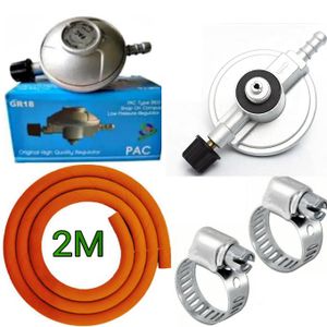 Pac Pressure 6kg Gas Regulator Plus FREE Gas Delivery Hose Pipe 2M & Safety Clips For 2 Meko Tabletop Cooker burner