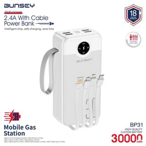 Bunsey 2.4A with cable power bank 30000 mah strong led light 