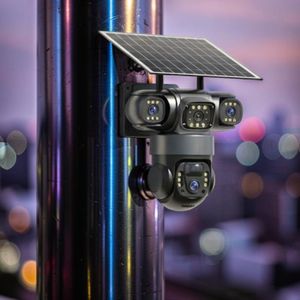 Smartphone App Control 20MP 4K Ultra HD Resolution 4G PTZ Rotating Triple Lens Three Screens Outdoor Security Solar Camera