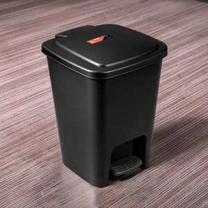 Durable Plastic Construction Non-Slip Bottom Hygienic Disposal 30L Black Hard Plastic Step Pedal Waste Garbage Dust Bin 