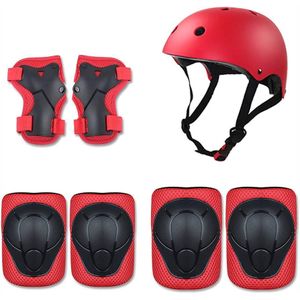 Red Full Cycling and Skating Protective Gears with Hard Helmet and 6pcs Pair of Elbow, Knee and Hand Caps