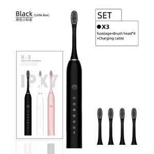 Long-lasting Standby USB Smart Waterproof Electric Toothbrush + 4 Brush Heads - Black