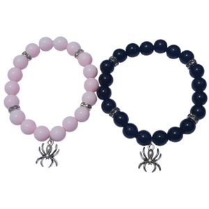 Cute Pink & Black Couple/2pcs Spider Hero Inspired Beaded Bracelet 