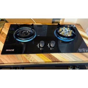 Bolesi  hob 2 burners with sensor and wok burner inbuilt glass tampared gas hod