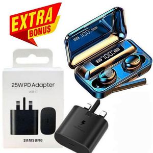 Samsung Superior Fast Charging Power Adapter,25W PD Charger Adapter Type C to C For Galaxy A 15,A25,A05S,S23FE S23 + EXTRA BONUS Bluetooth Wireless Earbuds