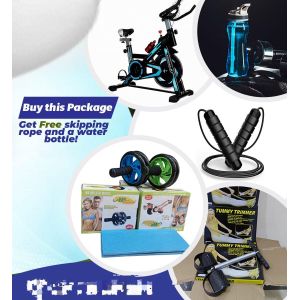 Spinning Bike Home Gym Bicycle Exercise Cardio Fitness Equipment Work Out Body Building With Abs Roller, Skipping Rope, Tummy Trimme and FREE 500 ML Water Bottle