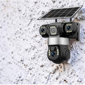 Full Color Night Vision 20MP 4K Ultra HD Resolution 4G PTZ Rotating Triple Lens Three Screens Outdoor Security Solar Camera