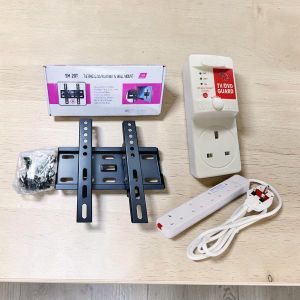 Quality Build Skilltech 15-43in Tilt TV Wall Mount Bracket + Power King 4Way Power Ext Cable + FREE FK TV Guard