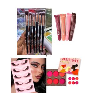 Makeup kit set -Blush palette, Eyelashes, makeup brushes, 4pcs lipgloss + FREE Gift BAg