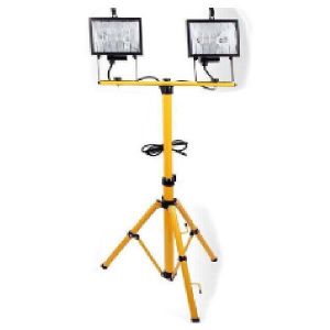 Halogen Twin Flood Lamp On Tripod, 2 Mounted On Stand 500Wx2 Yellow