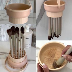 2 in 1 Silicone Makeup Brush Cleaning Bowl with Dryer for Fast and Hygienic Brush Cleaning Soft High-Quality Non-Slip Beauty Tool Cleaner for Home Use and Powder Puff Maintenance