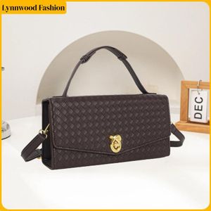 Women Brown Woven Flap Handbag Crossbody Structured Shoulder Bag