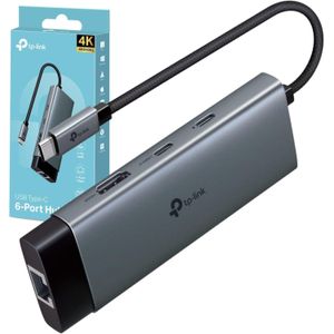 TP Link UH6120C 6-in-1 USB C Hub, USB C to HDMI Docking Station, 4K 60Hz HDMI Adapter, 2 USB-A Data Ports Dock, 100W Power, USB C 3.0 Multiport Adapter, Aluminum USB Type C Splitter for PC/Xbox/Laptop