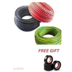 EVINCAB SET OF 3 CABLES. 2.5mm Single Core Wiring Cable 90m - RED, BLACK AND YELLOW GREEN Copper, UV-Stabilized Insulation