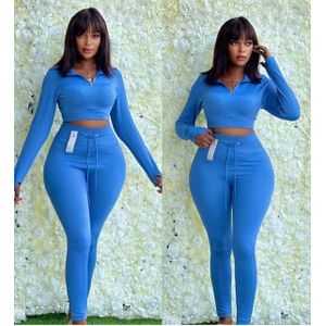 2-Piece Set - Half-Zip Crop Top & High-Waist Drawstring Leggings