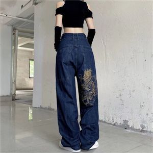 Harajuku Streetwear Dragon Embroidered Denim Jeans