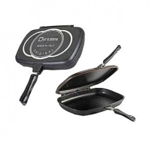 Dessini Double Grill Pan 36cm – Double-Sided Non-Stick, Pressure Seal, Die-Cast Aluminum – Perfect for Grilling Meats, Vegetables & Sandwiches